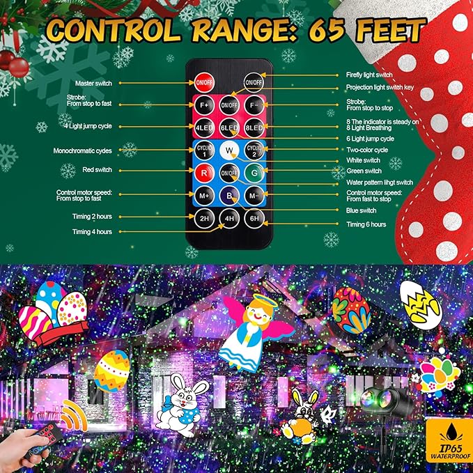 Christmas Projector Lights Outdoor with Ocean Wave &amp Firefly Light 10 Slides/80 Patterns Holiday Projection Lights Indoor with Remote &amp Timer Waterproof Light Projector Christmas Decorations