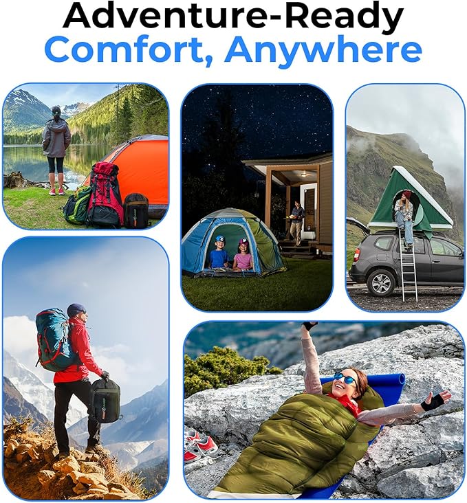 SereneLife Double Sleeping Bag with Pillows Waterproof &amp Detachable for 2 Single Bags Lightweight &amp Warm Perfect for Camping Hiking Backpacking and Cold Weather Suitable for Temperature