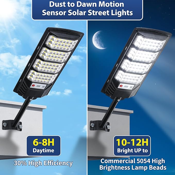 6 Pack Solar Street Lights Outdoor Waterproof 6500K LED Motion Sensor Lights Dusk to Dawn Solar Flood Lights with RemoteParking Lot LightCommercial Area Lighting for Outside