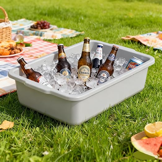 4-Pack Commercial Bus Tubs Box/Tote Box Grey Plastic Storage Bin with Handles/Wash Basin Tub (32 Liter)