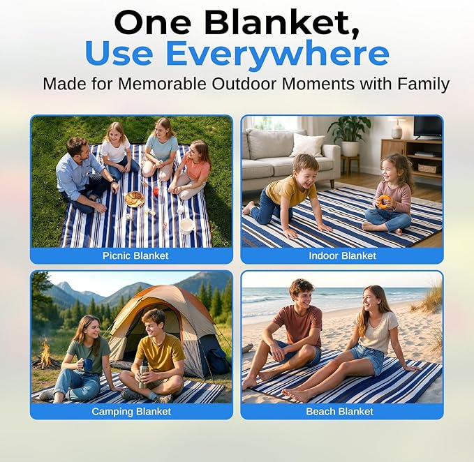 scuddles Extra Large Picnic Blanket – 60 x 80 Waterproof Outdoor Mat with Soft Dual-Layer Comfort Foldable Travel Rug for Beach Camping Lawn Parks &amp Family Picnics
