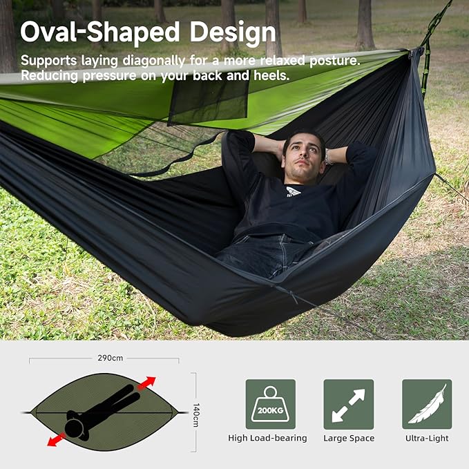 Camping Hammock with Mosquito Net and Sunshade Backpacking Hammock with Ridge Rope Tree Straps Lightweight Portable Hammocks for Outside Hiking and Travel