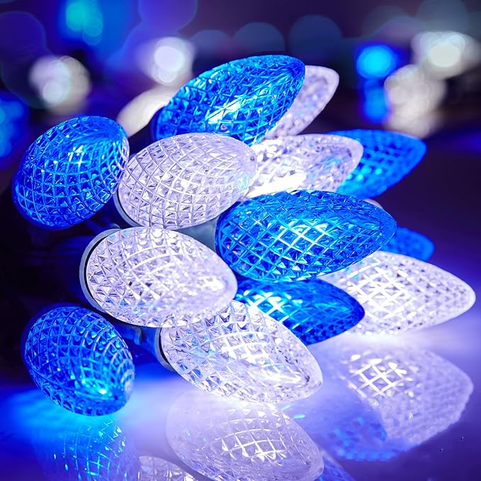 Brightown C9 LED Christmas Lights Outdoor 66 ft 100 LED Strawberry String Lights Waterproof Commercial Grade Extendable for Outside Roofline Patio Home Xmas Decoration Blue and White