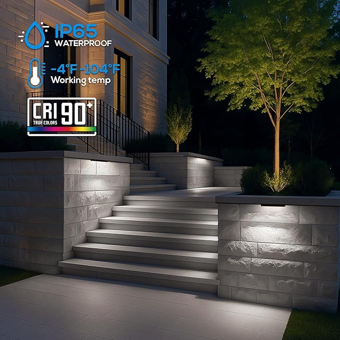 LEONLITE 8-Pack 12 Inch LED Hardscape Lighting Update Retaining Wall Lights LED Landscape Lighting 12-24V AC/DC Paver Light Low Voltage 3W/5W/7W Dimmable Outdoor Step Lights 5000K Daylight ETL