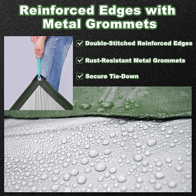 Heavy Duty Tarp 12x20 ft 100% Waterproof 10mil with Reinforced Edges Grommets UVTear Resistant Cover for HomeBoatsCarsCampingProtective Cover