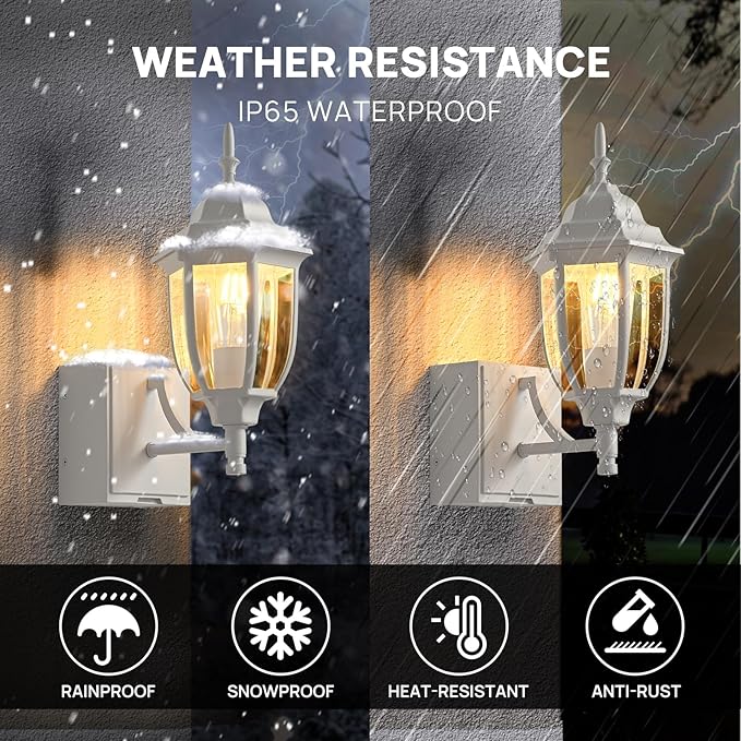 Upgraded Porch Lights Outdoor Wall Light with GFCI Outlet Waterproof Exterior Lighting Fixtures Wall Mount Outside Light for House Patio GarageWhite1 PackNo Sensor