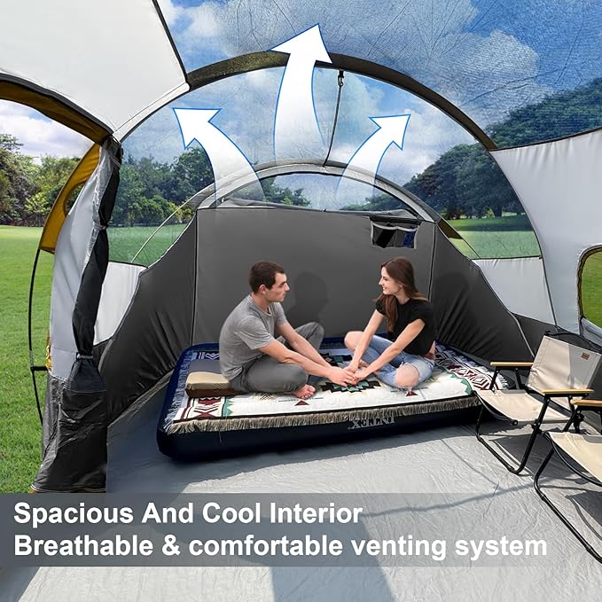 CAMPROS CP Tent 12-Person-Camping-Tents3 Room Family TentsWaterproof Windproof Family Tent with Top Rainfly6 Large Mesh WindowsDouble LayerEasy Set Up Portable with Carry Bag-20' x 9' x 72(H)