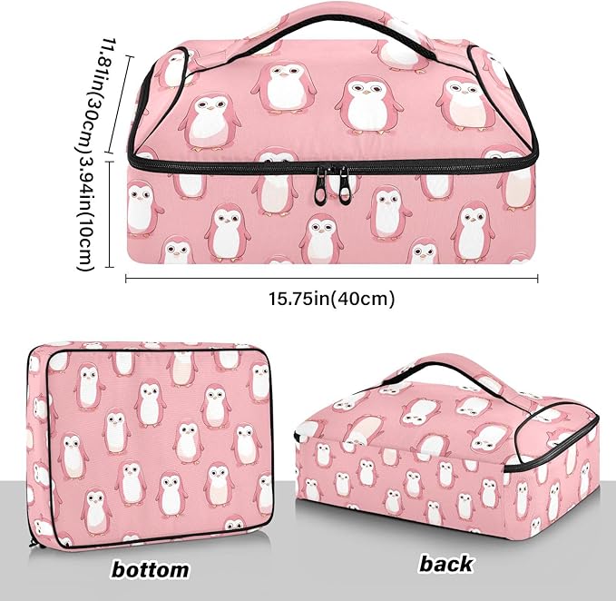 Casserole Carrier Lovely PenguinsInsulated Casserole Carrier for Hot or Cold Food Thermal Lunch Tote for Potluck Parties Picnic Beach Fits 9 x 13 Inches Baking Dish