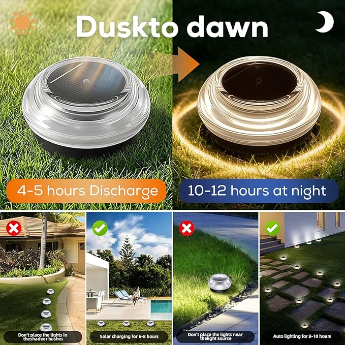 Solar Driveway Lights Outdoor 12PK - IP67 Waterproof Solar Ground Lights Pathway Lights Solar Powered Outdoor Solar Lights for Yard Landscape Lighting for Patio Garden Backyard Decor(Warm White)