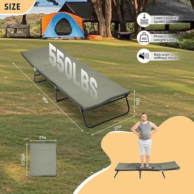 5-Angle Adjustable Camping Cot for Adults - Heavy Duty Outdoor Bed with 1200D Oxford Fabric &amp Carry Bag