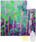 Summer Oil Painting Birch Beach Blanket Waterproof Sandproof Country Purple Tree Plant Beach Mat Quick Drying Outdoor Picnic Mat 95 x 80 for 1-5 Adults Essentials for Travel Camping Hiking