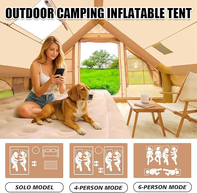 Inflatable Tents for Camping Large Inflatable Camping Tent with Hand Pump Easy Setup Tents for 4-6 People Portable Glamping Tent