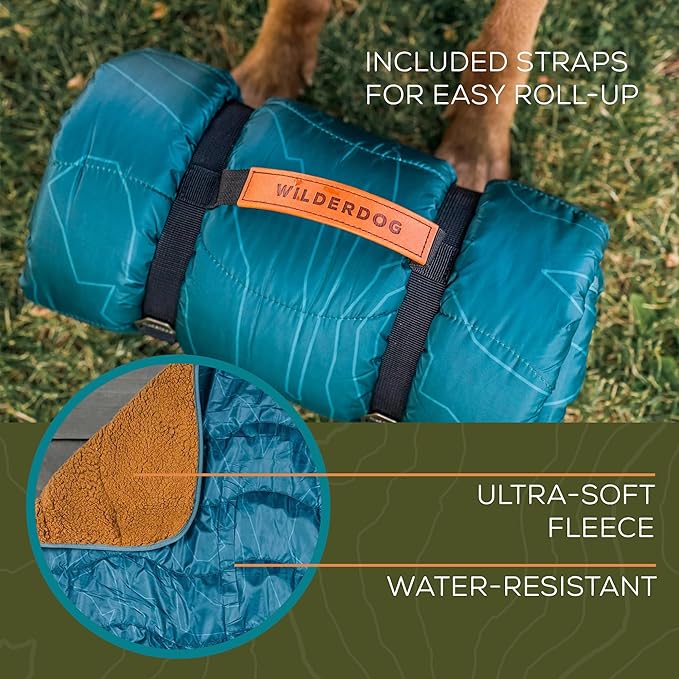 Wilderdog Double-Sided Dog Picnic Blanket – Sherpa Fleece &amp Water-Resistant Shell – 42.5” x 56.5” – Caspian