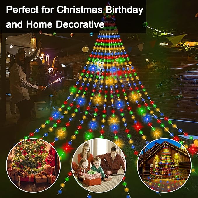 Onory 23FT Christmas Outdoor Waterfall Star String Lights 860 LEDs 8 Modes Waterproof for Yard Patio Party Decorations