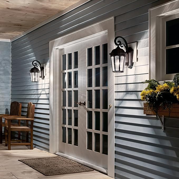 Kichler Courtyard 17.75 1 Light Outdoor Wall Light with Clear Seeded Glass in Rubbed Bronze for Entry or Garage Doors 18 H x 8.25 W x 11.25 Ext.) 9033RZ