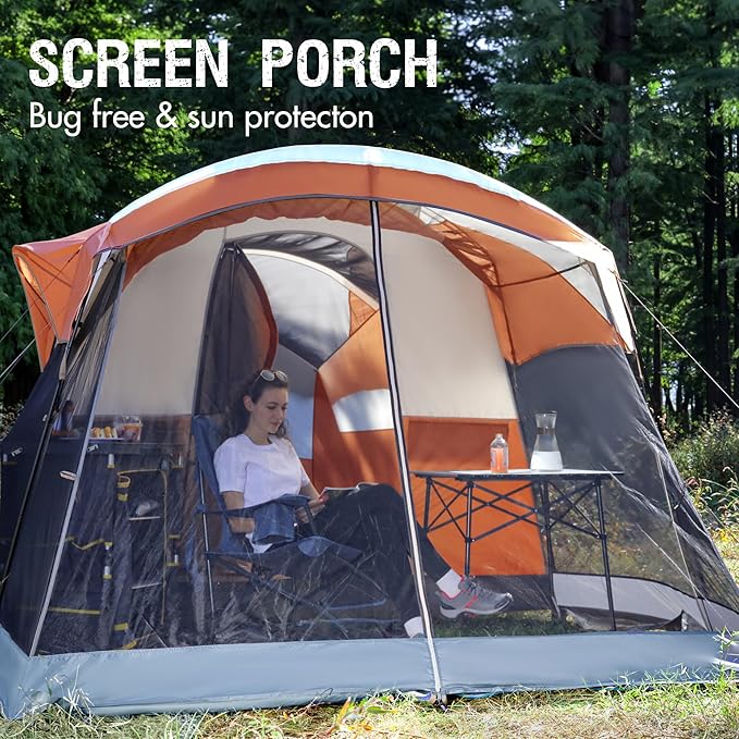 PORTAL 6/8/10 Person Family Camping Tent with Screen Room Water Resistant Big Tunnel Tents with Rainfly Large Family Tent for Camping Outdoor Patio