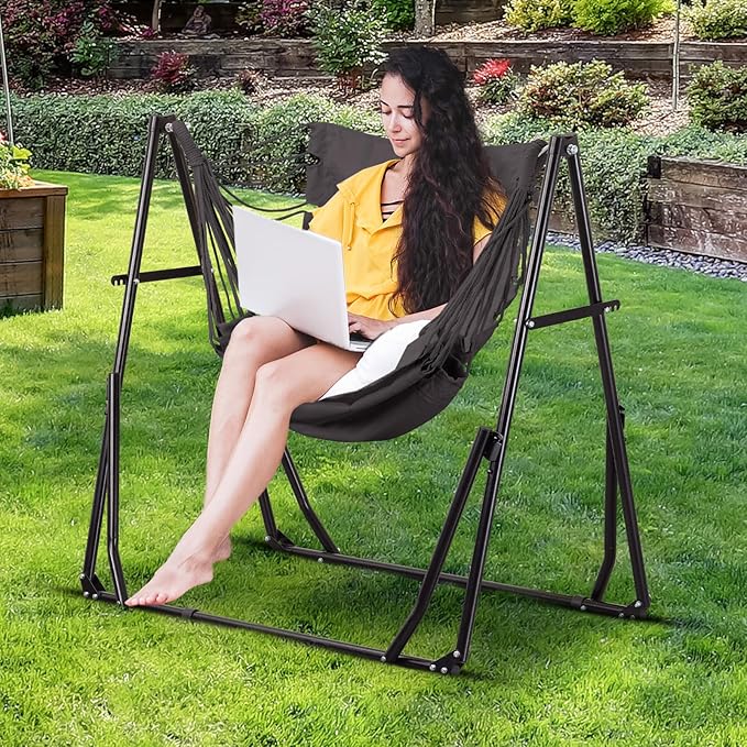 GDY Hammock Chair with Stand 550 lb Capacity Easy Set Up with Carrying Bag Portable for Travel/Backpacking/Beach/Backyard Grey.