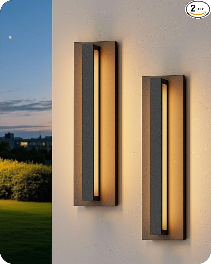 23 Outdoor Wall Lights 2 Pack LED Wall Lamps 2000LM Bright Porch Lighting 3000K Outdoor Light Fixtures IP65 Waterproof Dark Sky Friendly for Patio Garage Black B13HBP205