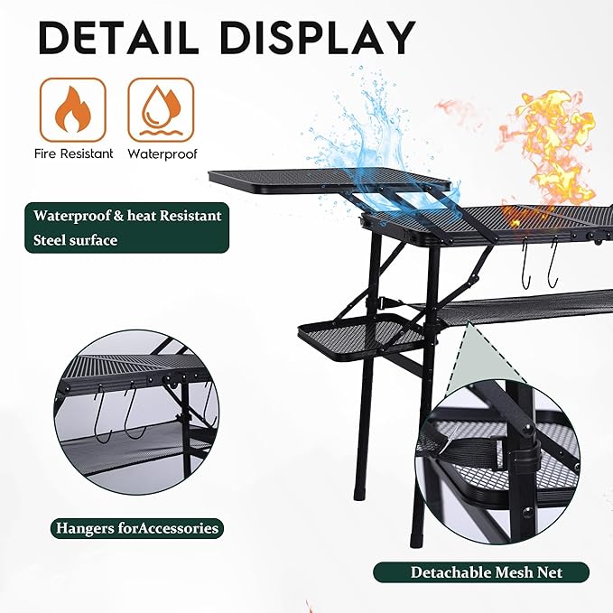Nice C Camping Table Compact Folding Table Tailgate Grill Table Outdoor Tables Camping Tables That Fold Up Lightweight with 4 Side Tables &amp Mesh Net for BBQ Camping