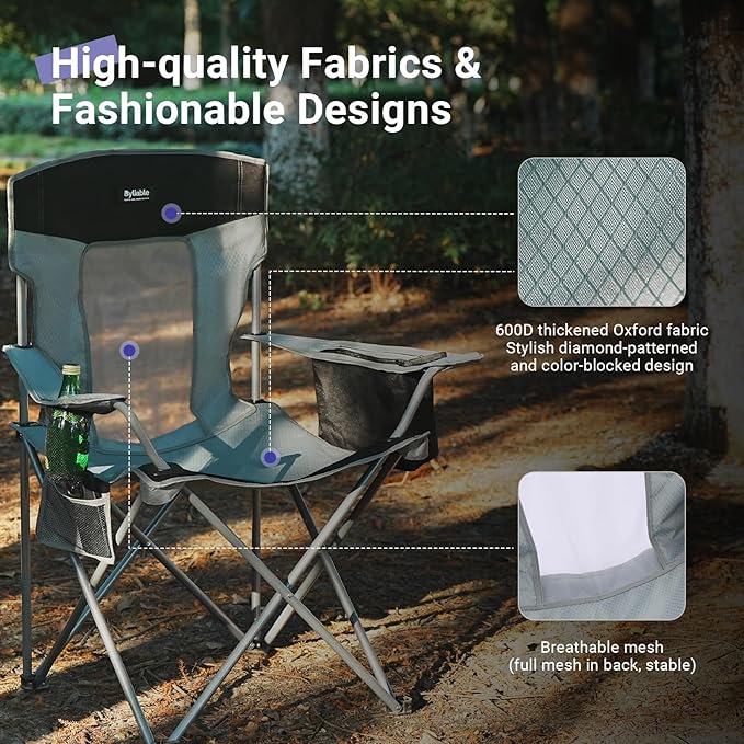 Camping Folding Chair Outdoor Lawn Portable Lightweight Camp Folding Chairs for Adult Outside with Cup Holder Cooler Pouch &amp Side Pocket for Camping Beach Fishing Sports or Tailgating Events