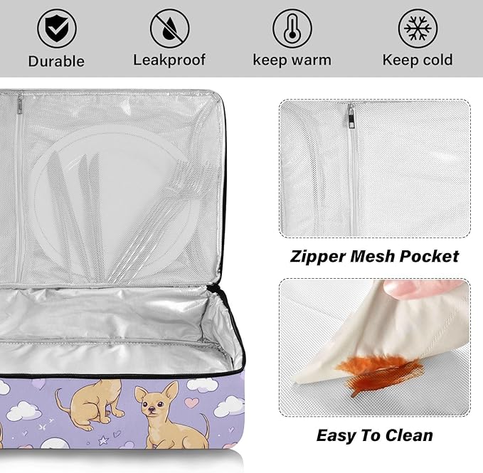 Casserole Carrier Loveliness Pattern Dog and HeartInsulated Casserole Carrier for Hot or Cold Food Thermal Lunch Tote for Potluck Parties Picnic Beach Fits 9 x 13 Inches Baking Dish