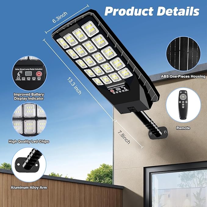 4 Pack Solar Street Lights Outdoor Waterproof 6500K 20000LM Wide Angle Solar Powered Flood Light with Motion Sensor &amp Remote ControlDusk to Dawn Commercial Solar Outdoor Light for Parking Lot