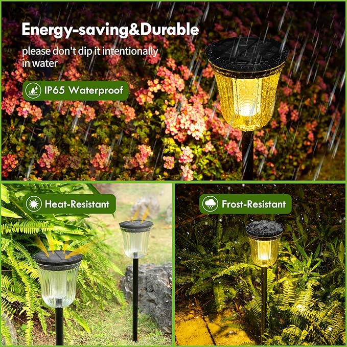 Solar Lights Outside Waterproof 6 Pack 200 Lumens Super Bright Solar Pathway Lights Outdoor Waterproof with 2 Lighting Modes Auto On/Off Outdoor Solar Lights for Yard Walkway Lawn