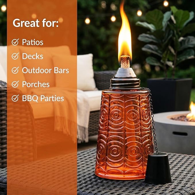Seraphic Citronella Table Top Torches for Outdoor Patio 16oz Decorative Glass Torch Citronella Candles for Outside Deck Garden Parties Set of 3 Amber