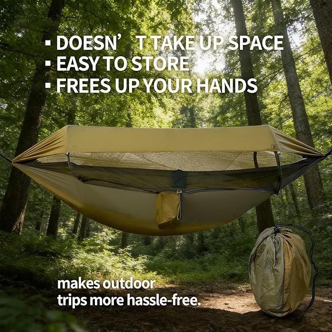 Flat Lay Hammock Tent with Mosquito Net &amp Rainfly Camping Hammock Shelter with Aluminum Poles &amp Tree Straps Portable Backpacking Hammock for Hiking Camping Travel 330lbs Capacity