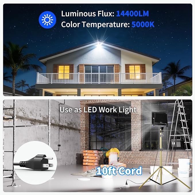 2 Pack 200W LED Flood Lights Outdoor 24000LM Brighter Security Lights with Plug+10ft Cord IP66 Waterproof 5000K White Floodlight for Yard Garden Stadium Playground Arena