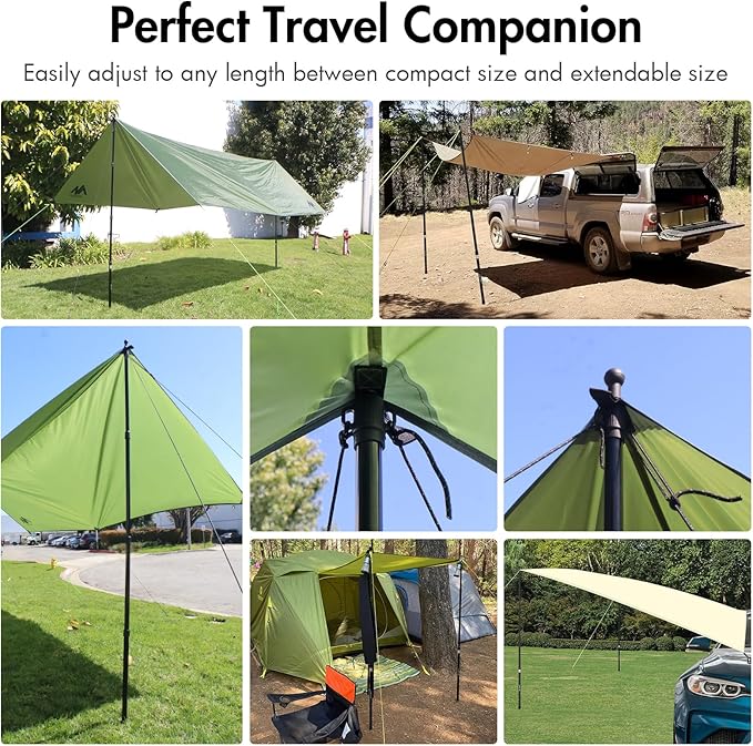 Tarp Poles Telescoping Tent Pole Set of 4 7.7ft Aluminum Lightweight Portable Support Rod with Protection Cap for Camping Awning Sun ShadesRain Fly Free Guylines &amp Stakes (4 Poles)
