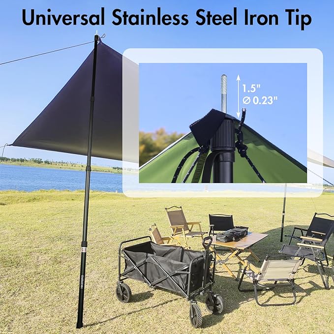 Tarp Poles Telescoping Tent Pole Set of 4 7.7ft Aluminum Lightweight Portable Support Rod with Protection Cap for Camping Awning Sun ShadesRain Fly Free Guylines &amp Stakes (4 Poles)