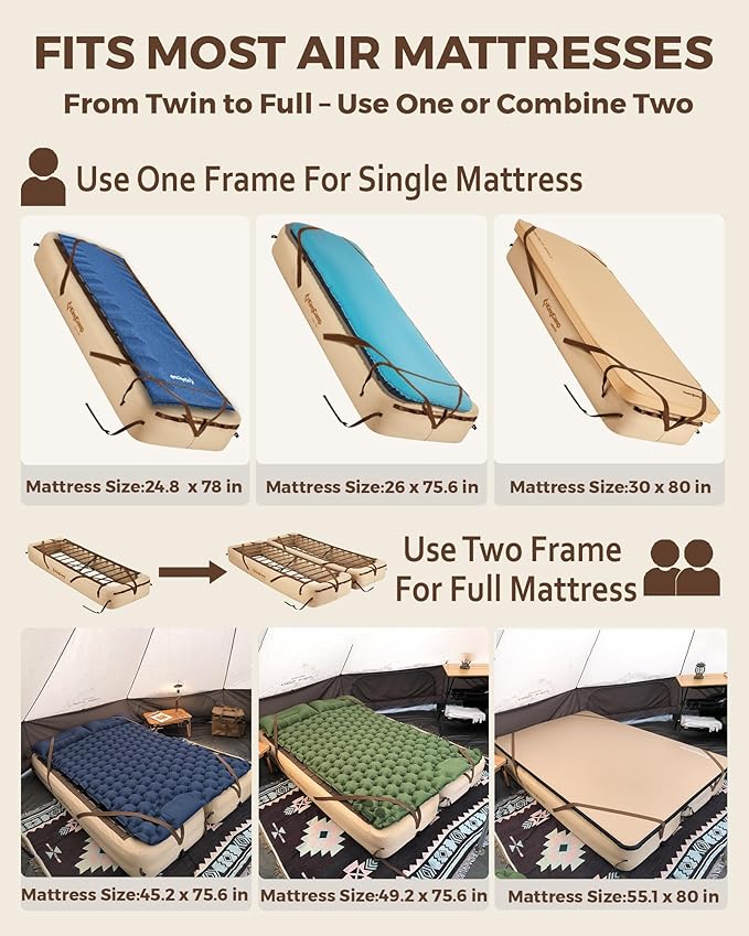 KingCamp Air Mattress Frame Portable Inflatable Camping Cot Base Heavy Duty Bed Frame for Outdoor Travel &amp Home Tent (Bed Frame Only Air Pump and Mattress Not Included) - 2 Packs