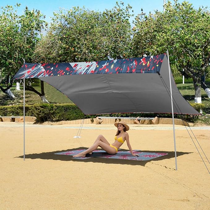 Camping Sun Shelters Soccer and Flag Print Beach Canopy 126 * 110.2in