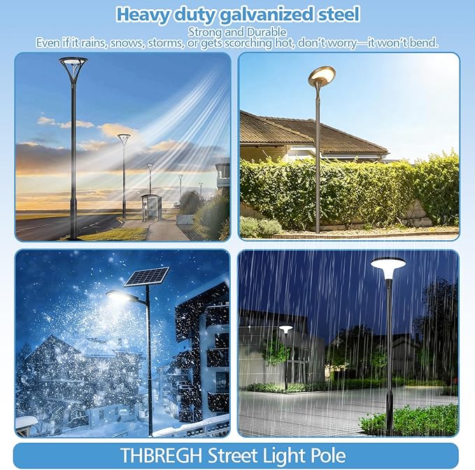 Street Light Pole 13 ftBlack Outdoor Solar Light PoleSplit Heavy-Duty Metal Adjustable Street Lamp Post with Rebar Cage and Ground Screw for Basketball CourtsStreetParking LotsPark.