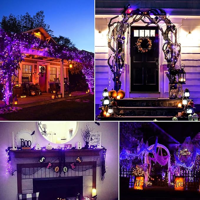 Minetom Halloween String Lights Outdoor 98 Feet 300 Led Christmas Lights with 8 Lighting Modes for Halloween Party Christmas Xmas Tree Lights Decor(Purple)