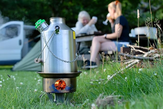 Kelly Kettle Ultimate Base Camp Kit – 54 oz Large Stainless Steel Camp Kettle Lightweight Camping Kettle with Whistle Kelly Kettle Stove for Fishing Hunting Hiking