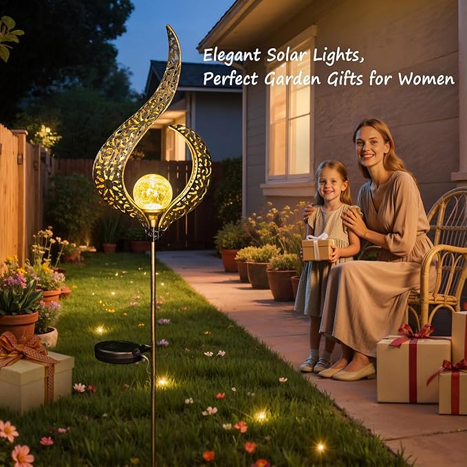 HOMEIMPRO Outdoor Solar Garden Lights Waterproof Gifts for Mom Dad Yard Art Pathway Lawn Ornaments Outdoor DecorBirthday Gifts for Wife Women (Bronze2Pack)