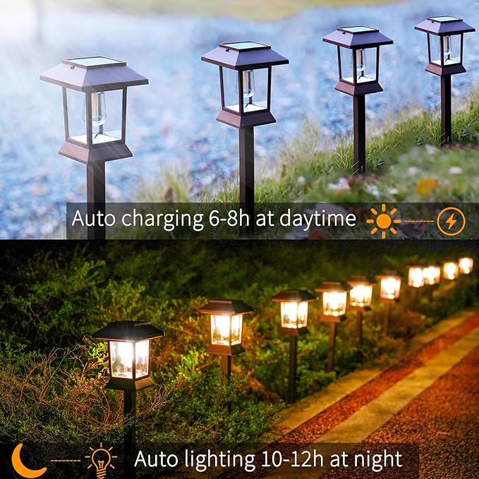 6Pack Solar Pathway Lights Outdoor Waterproof IP65 Brown Solar Lights Outdoor with Hook Upgraded 1000mAH Battery Up to 12Hrs Auto On/Off Garden Decor for Yard Driveway Walkway (Bulb)