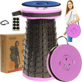 ALEVMOOM 2026 Upgraded XXL 19.7 Collapsible Stool with Cushion 1000lbs Max Weight Heavy Duty Portable Telescoping Stool Retractable Seat Folding Chair for Camping Fishing Hiking(Purple-XXL)