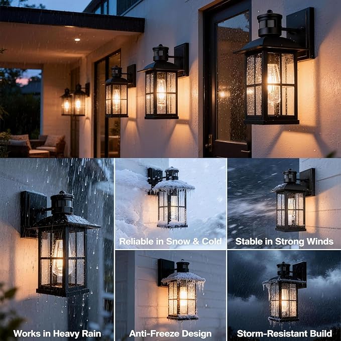 15 Large Outdoor Wall LightsModern Black Exterior Wall Light Fixture with E26 Sockets &amp Tempered GlassWaterproof Porch Lighting for Wall Exterior Waterproof Wall Lanterns (15inch-4Pack)