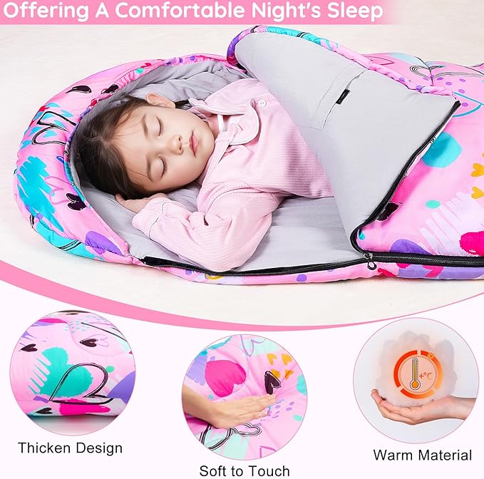 FIOBEE Kids Sleeping Bag for Girls Boys 3 Season Warm &amp Cool Weather Youth Camping Sleeping Bags with Backpacking Bag Waterproof for Traveling Hiking Indoor Outdoor Camping Essentials