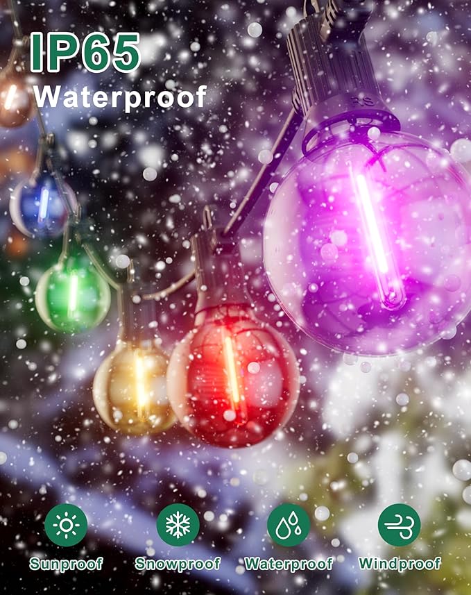 Christmas Lights Outdoor Colored String Lights 50FT Multicolor String Lights with 25 LED G40 Bulbs Waterproof Patio Lights for Garden Backyard Yard Bistro Holiday Party Halloween