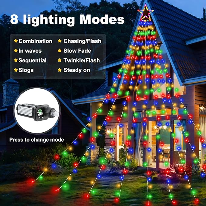 Christmas Decorations Outdoor11.5 ft 317 LED Star Christmas Tree Lights8 Memory Lighting Modes&ampTimer Star Light for YardWeddingParty Decorations(Multicolor)