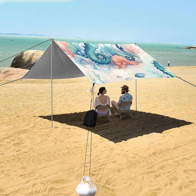 Cute Seahorse Camping Sun Shelter Beach Tent Portable Beach Sun Shade Outdoor Canopy for Camping Trips Fishing Picnic