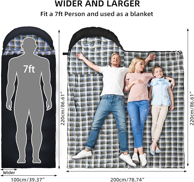 GEERTOP Flannel Sleeping Bags for Adults Big &amp Tall People Portable Cold Weather Envelope XXL All Seasons Camping Sleeping Bag
