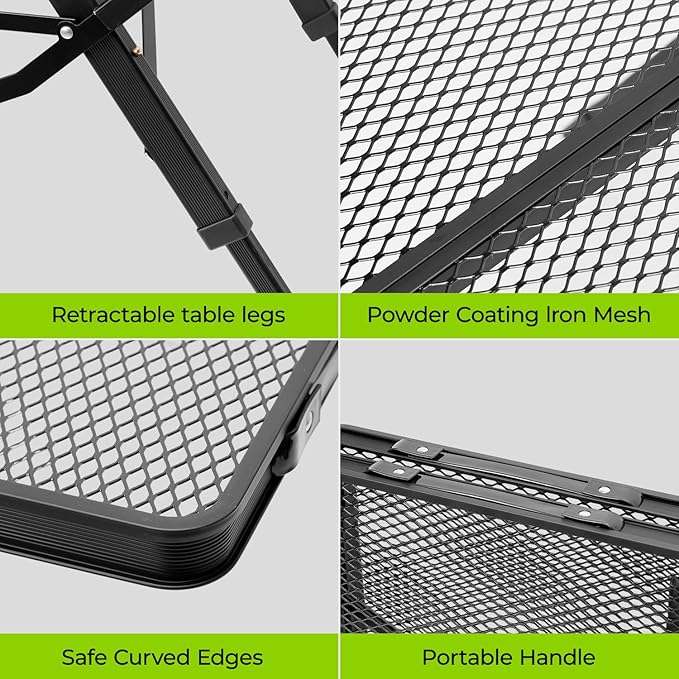 Camping Grill Table Aluminum Folding Picnic Table with 3 Level Height and Mesh Desktop 3x2FT Portable Outdoor Table for Camping Picnic Beach and BBQ (Black)