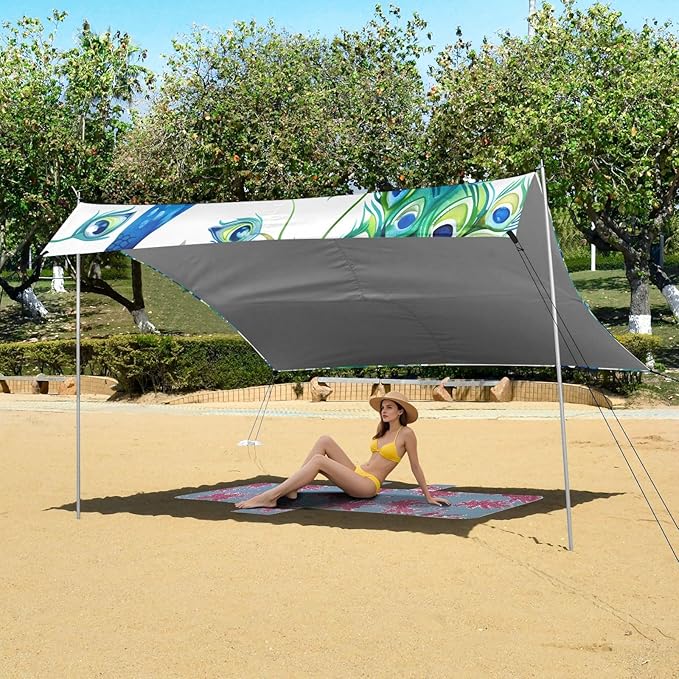 Peacock Seamless Watercolor Pattern Camping Sun Shelter Beach Tent Portable Beach Sun Shade Outdoor Canopy for Camping Trips Fishing Picnic