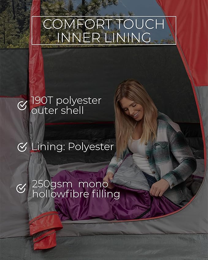 Highlander Sleephaven XL Adult Wide Tall Lightweight 2 Season Sleeping Bag Curved Pod Design - Perfect for Camping Hiking and Backpacking