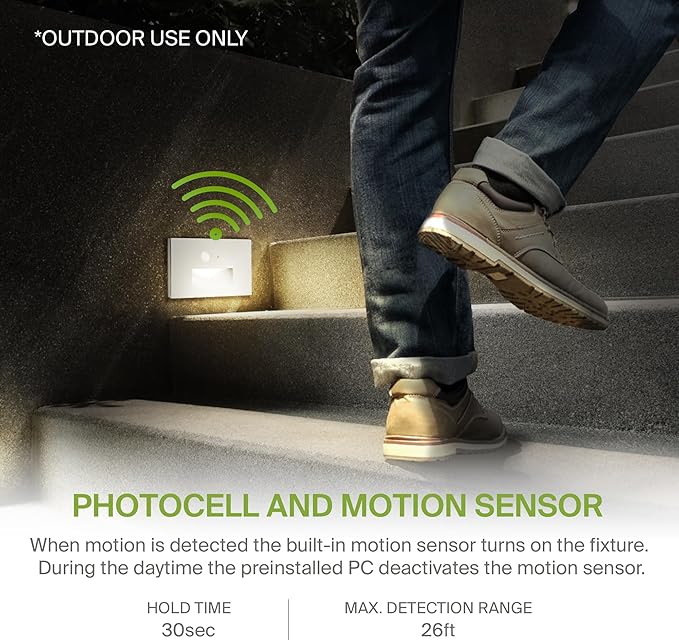 ASD LED Recessed Step Light Fixture Dusk To Dawn Outdoor Tread Lighting | 3CCT Motion Sensor Photocell Waterproof ETL Listed | 3W 120LM 3000K-5000K 120V | Staircase Hardwired Illumination | White